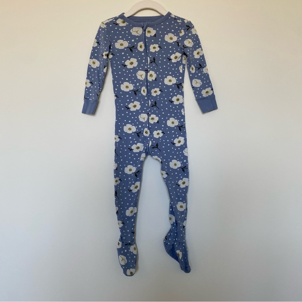 Blue and white flower toddler footie pajamas